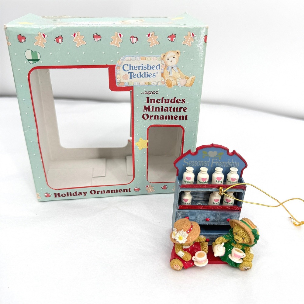 Cherished Teddies Holiday Ornament Seasoned Friendship Bears Tea Set **READ**